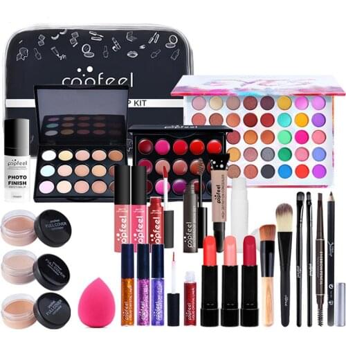 All In One Makeup Set Travel Cosmetic Set Full Face Makeup Bag 28pcs Makeup Kit Lipstick Pencil Primer Eye Shadow Eyeliner Brush