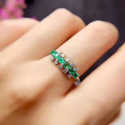 Natural High Quality Emerald Ring Real 925 Silver Fine Fashion Charming Jewelry for Women 2 Colors Free Shipping