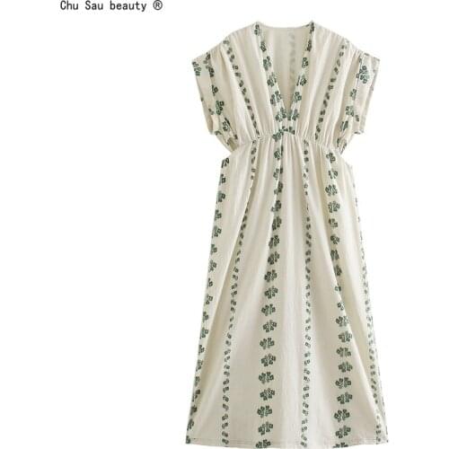 2021 Summer New Pastoral Style Flower Embroidery French Vintage Elastic Waist Slim Women Long Dress Vestido Cottagecore Fashion