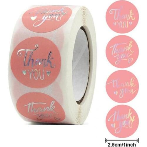 Gold Foil Pink Thank You Stickers 500Pcs Green Label Sticker for Small Business, Boutiques Packaging,Envelope Seals,Wedding Gift
