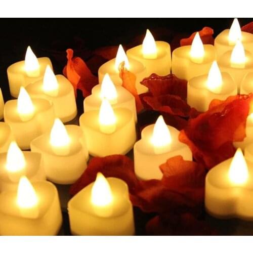 12pcs Romantic LED Tea Light Love Heart Shaped Flickering Electronic Candle Night Light for Wedding Party Valentine Decoration