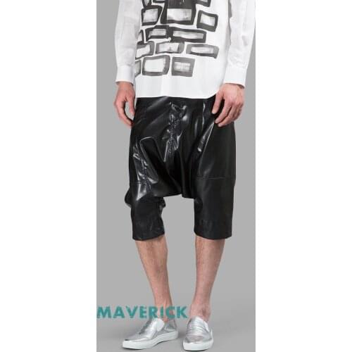 27-44 ! 2016 New Mens clothing Male fashion leather pants PU patchwork capris pants plus size singer costumes
