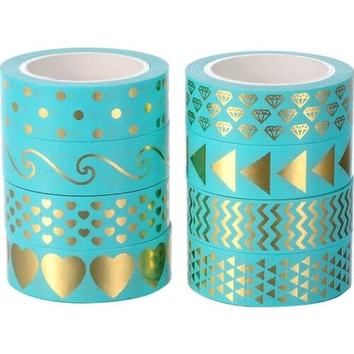 8pcs Mysterous Washi Tape Set 15mm Mint Green Color Diamond Wave Love Arrow 15mm Adhesive Masking Tapes Stickers Decoration F938