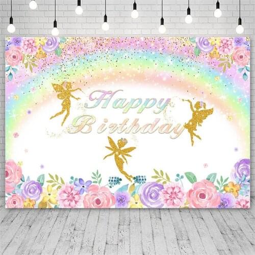 Avezano Photography Backdrops Birthday Party Fairy Rainbow Flowers Banners Wallpaper Background Photo Studio Photocall Photozone