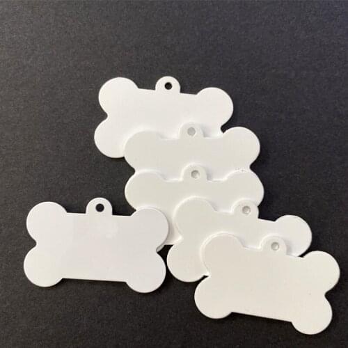 Free Shipping 50*31MM Sublimation Blank Bone Shaped Dog Tag Both Side White Aluminum Dog Name Tag