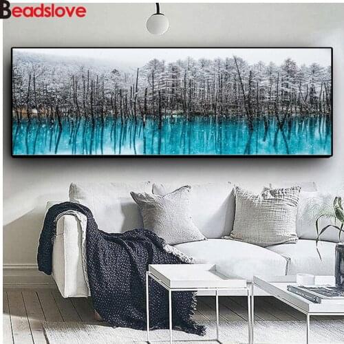 Large DIY 5D diamond painting Nordic Snow Forest Abstract cross stitch 3d diamond embroidery full drill resin mosaic decor