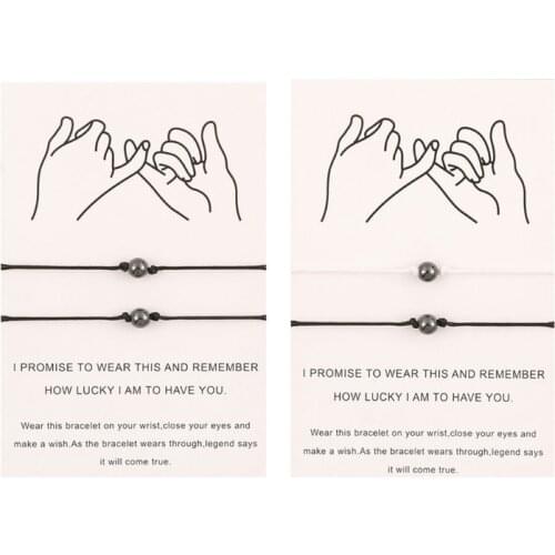 2 Pieces Magnetic Black Gallstone Bracelet European and American Creative Hand-woven Adjustable Card Couple Bracelet
