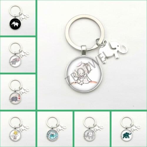 Cute Baby Elephant Pendant Keychains Glass Round Key Ring Fashion Bag Charm Jewelry Gifts for Men Key Chain Coach Women