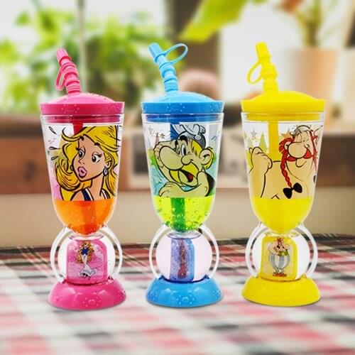 Childrens Goblet Plastic Straw Bottle Fun Toddler Drink Juice Milk Portable Cartoon Office Cup
