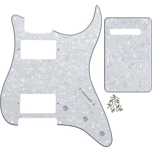 FLEOR 11 Holes HH ST Guitar Pickguard Scratch Plate Back Plate Tremolo Cover & Screws Guitar Parts White Pearl 4Ply