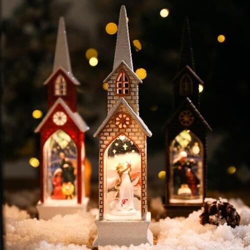 Christmas decoration wooden tower ornaments luminous church small castle crafts retro scene indoor home furnishings navidad 2020