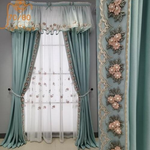French Romantic Princess Style Lace Stitching Curtains Blackout Curtains for Living Room Bedroom Bay Window Customized Products