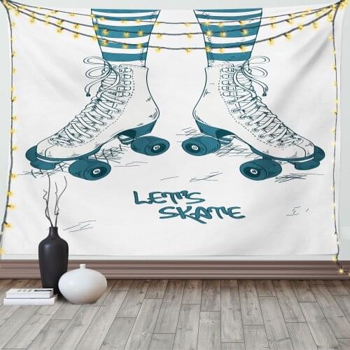 Retro Tapestry Girls Legs in Striped Stockings Skate Satin Fabric Wall Hanging for Bedroom Living Room Dorm Meeting Background