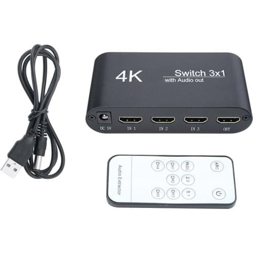 HDMI-compatible Switcher 4K 1080P 3 in 1 out HDMI-compatible Switch Selector Video Splitter with Remote Control For HDTV DVD
