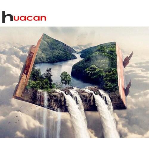 Huacan 5D DIY Diamond Painting Landscape Full Kits Diamond Embroidery Mosaic Waterfall Home Decoration