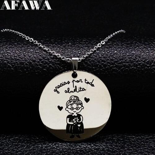 Spain Grandmother Stainless Steel Necklaces & Pendants Women Silver Color Necklaces Jewellery Gift collares mujer N18055
