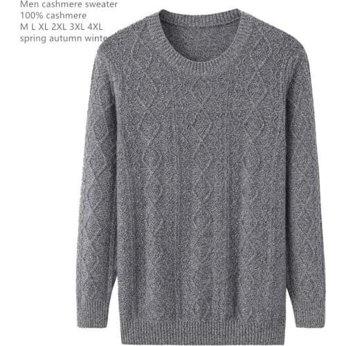 Naizaiga 100% Cashmere Men gray long sleeve Thicken warm winter luxury daddy Sweater middle-aged daddy Pullovers , KRD4