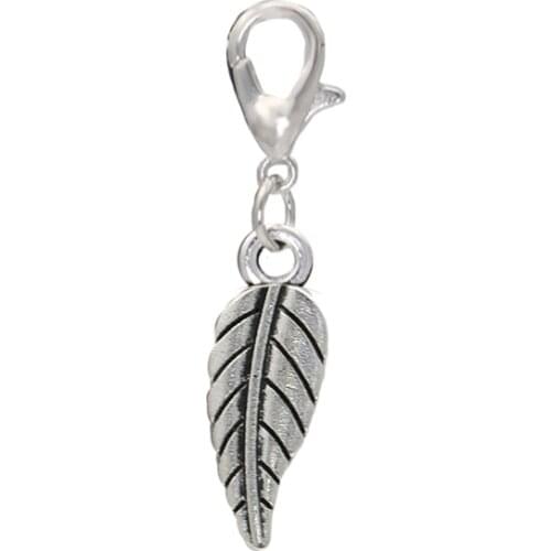 KJjewel Leaf Charm Antique Silver Plated Pendant Bracelet Lobster Clasp for Jewelry Making Bracelet Diy Handmade 36x13mm