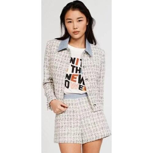 Fadan cp2021 spring and summer new tweed short coat + shorts suit