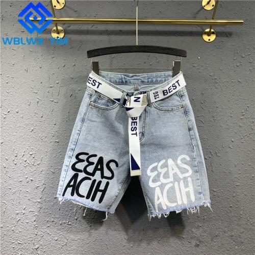 Summer High Waist Denim Shorts Women Casual Fashion Letter Print Jeans Shorts Loose Short Jeans Female Plus Size Straight Shorts