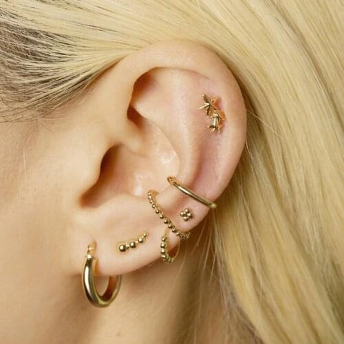 High quality gold silver color Pearl Bead studs minimal delicate mini cute lovely tiny multi piercing earring for girl women