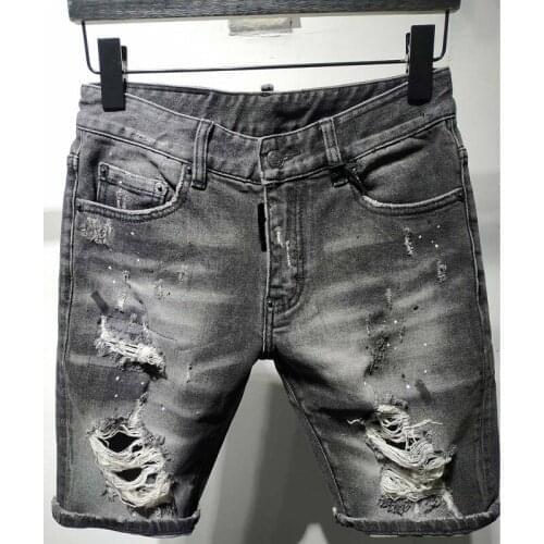 Dsq Italy Brand Summer Style Jeans Mens Slim Short Jeans Men Denim Trousers Zipper Stripe Black Hole Shorts Jeans for Men 8164