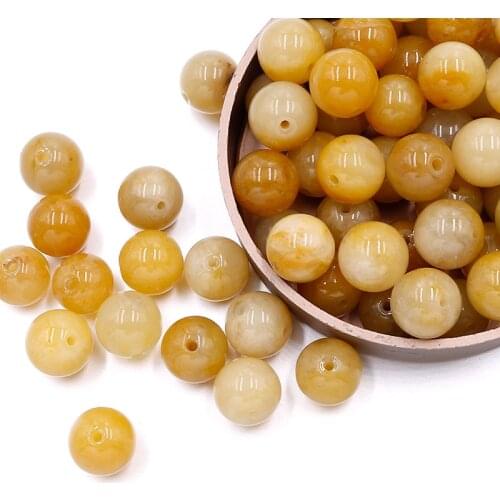 Natural yellow burma jade loose beads for needlework charm stone smooth round Bead For Jewelry Making DIY Bracelet Necklace