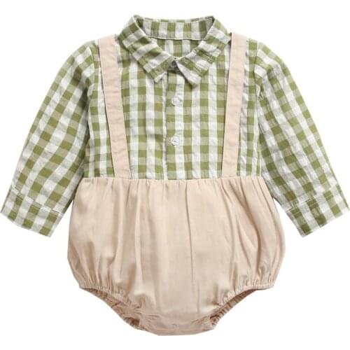 2020 NEW Baby clothes plaid baby treasure childrens romper Korean of spring and autumn one-piece romper