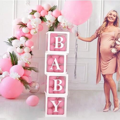 Baby Shower Decor Alphabet Name Transparent Packing Box Birthday Balloon Box Wedding 1st Birthday Party Decor Kids Latex Balloon
