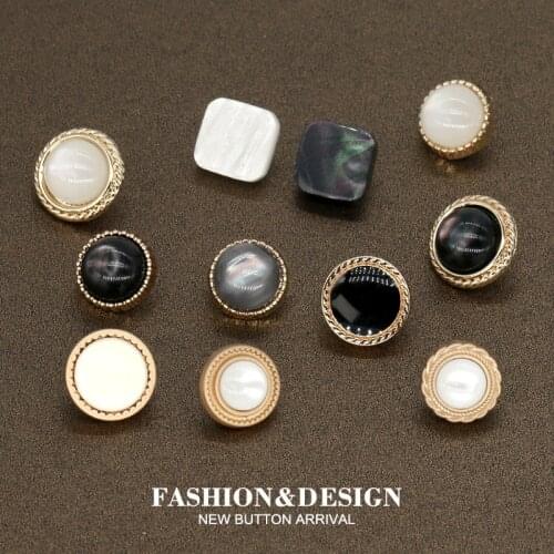 10pcs 10/11mm Lady Shirts Black Pearl Golden Metal Buttons for Womens Clothing Dress button Sewing Blouse Sweater needlework