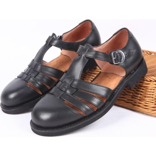 Summer Round Head Cowhide Leather Sandals Outdoor Sport Trekking Travel Roman Strap Mens Breathable Casual Army Walking Shoes