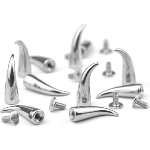 10Sets Wolf Tooth Shape Rivet Screw Punk Style Stud Leathercraft Spikes DIY Craft Clothes Jewelry Accessories 6.8x21mm