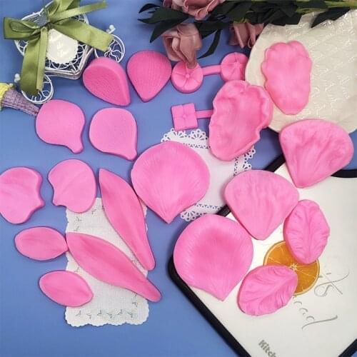 Peony Rose Petals Silicone Mold Tree Leaves Phalaenopsis Silicone Cake Mould Petals Pressing Moxa Sugar Cake Baking Tools