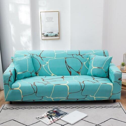 Sapphire Blue Geometry Stretch Sofa Cover Elastic Corner Couch Covers for Living Room Slipcover Home Decor 1/2/3/4 Seater