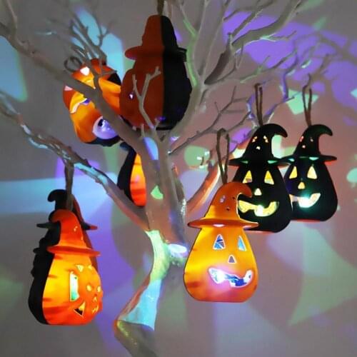 LED Halloween Pumpkin Ghost Skull Lantern Lamp DIY Hanging Scary Candle Light Halloween Decoration For Home Horror Prop Kids Toy