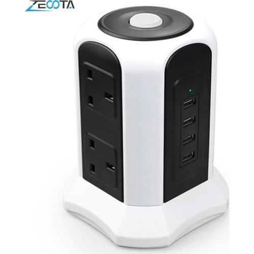 Multiple Vertical Power Strip Surge Protector Tower Socket UK Electric Plug Lead 6 Way Outlet Switch 2500W 10A 2m Extension Cord