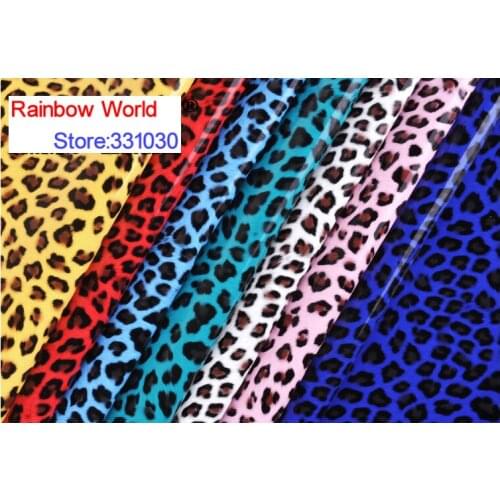 4# Blue High Quality Mirror PU Leather fabric with Leopard pattern for DIY car shoes bags Garment material(100*138cm )