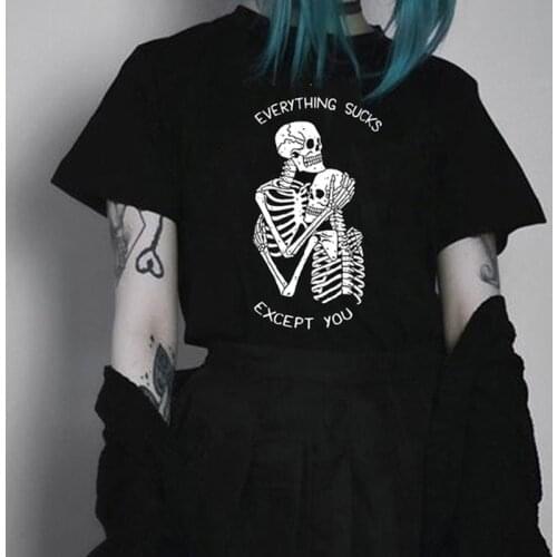 Everything Sucks Except You T-shirt Aesthetic Skeleton Goth Tshirt Funny Womens Skull Valentine Tee Top
