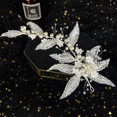 Handmade Beaded Pealrs Bride Headband Crystal Leaf Hairband Bridal Crown Tiaras Wedding Hair Accessories Women Headware diadema