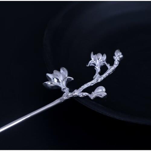 925 Sterling Silver Hair Stick Magnolia Flower Women Hanfu Hair Accessory Sticks Pins Chinese Luxury Jewelry Girlfriend Gift