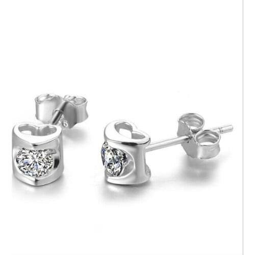 KOFSAC Charm 925 Sterling Silver Earrings for Women Party Shiny CZ Hollow Love Heart Small Stud Earring Minimalism Jewelry Gifts