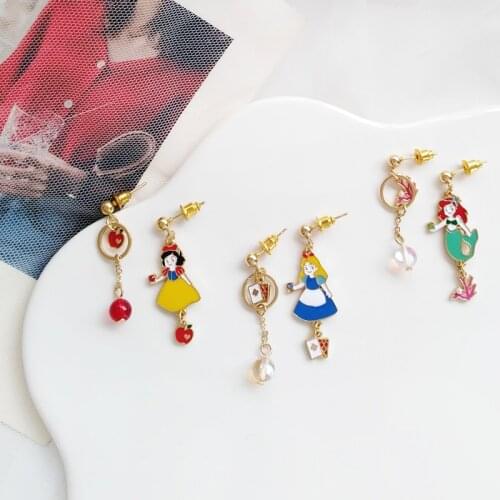 Snow white Alice Mermaid Enamel Earring trend simple metal asymmetric women Earrings