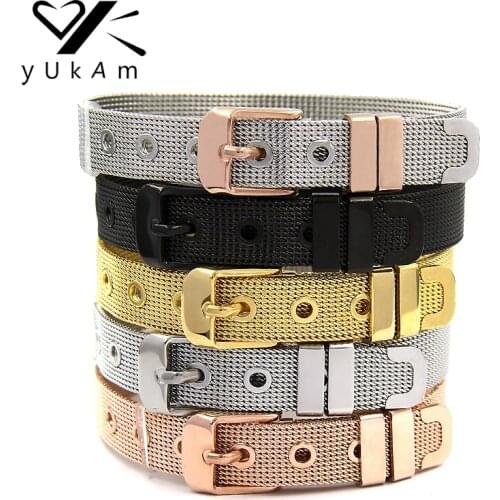 YUKAM Jewelry Women Statement Stainless Steel Mesh Keeper Bracelets for Slide Charms DIY Bracelets Silver Color Rose Gold Black