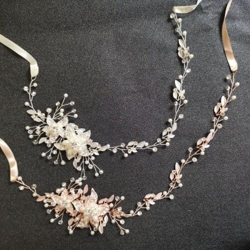 SLBRIDAL Handmade 3 Colors Crystal Rhinestone Pearl Wedding Hair accessories Hair Vine Bridal Headband Bridesmaids Women Jewelry