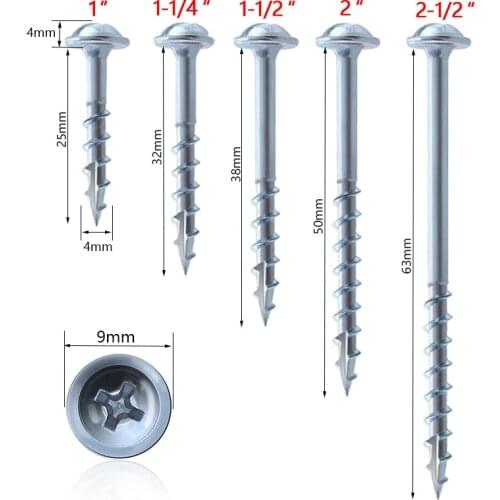 100pcs Pocket Hole Screws 25-63mm Coated Cross Self Tapping Screw ST4 Drive Screw Pocket Hole Jig System Woodworking Tool
