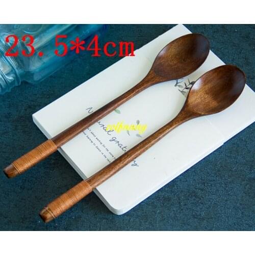 500pcs/lot 23.5*4cm Japanese Style Wooden Soup Spoon Long handle Wood Spoon Rice Spoon Children Tableware
