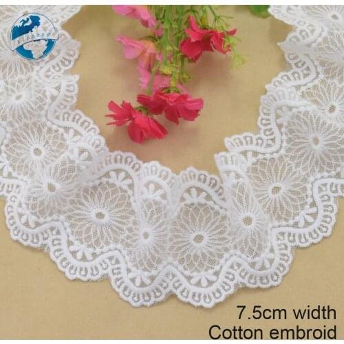 7.5cm wide Cotton embroid lace edge sewing ribbon guipure trim wedding lace DIY Garment Accessories french african doll lace3957