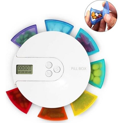 7 Grid Rainbow LCD Multi-Alarm Timer Pill Box Electronic Timing Pill Reminder Digital Organizer Medicine Timing Reminder Case