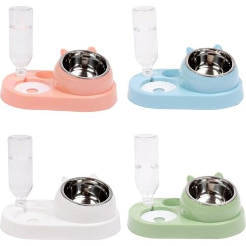 500ml Automatic Water Dispenser and Bowl for Food and Water Pet Bowl Stand Set Cat Bowls Tilted Food Bowl Water Bottle for Pets