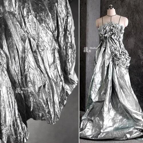 Free Pleated Silver Shiny Bright Tear-Proof Paper Duvet Paper Washable Paper Waterproof Cloth Clothing Designer